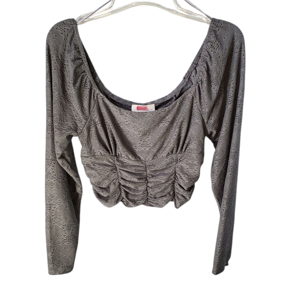 Romantics Gray Ruched Long Sleeve Top Size Medium